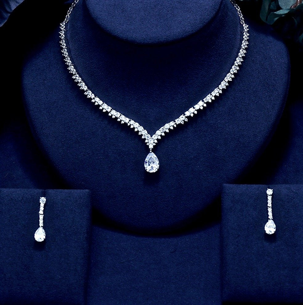 Wedding Jewelry - Silver Cubic Zirconia Bridal Jewelry Set
