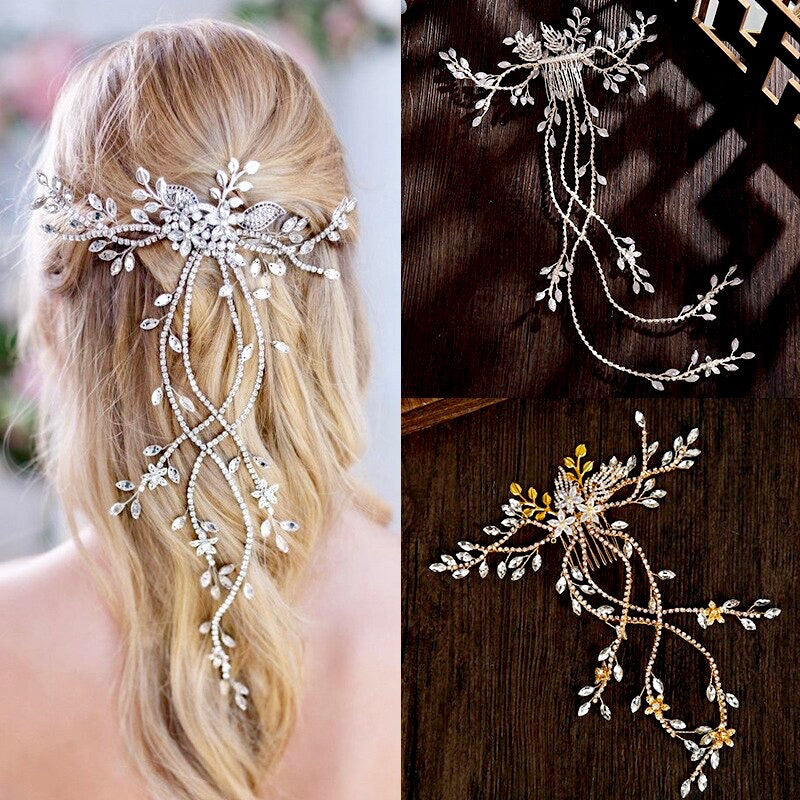 Wedding Hair Accessories - Cascading Crystal Bridal Hair Comb / Hair Vine- Available in Silver and Gold