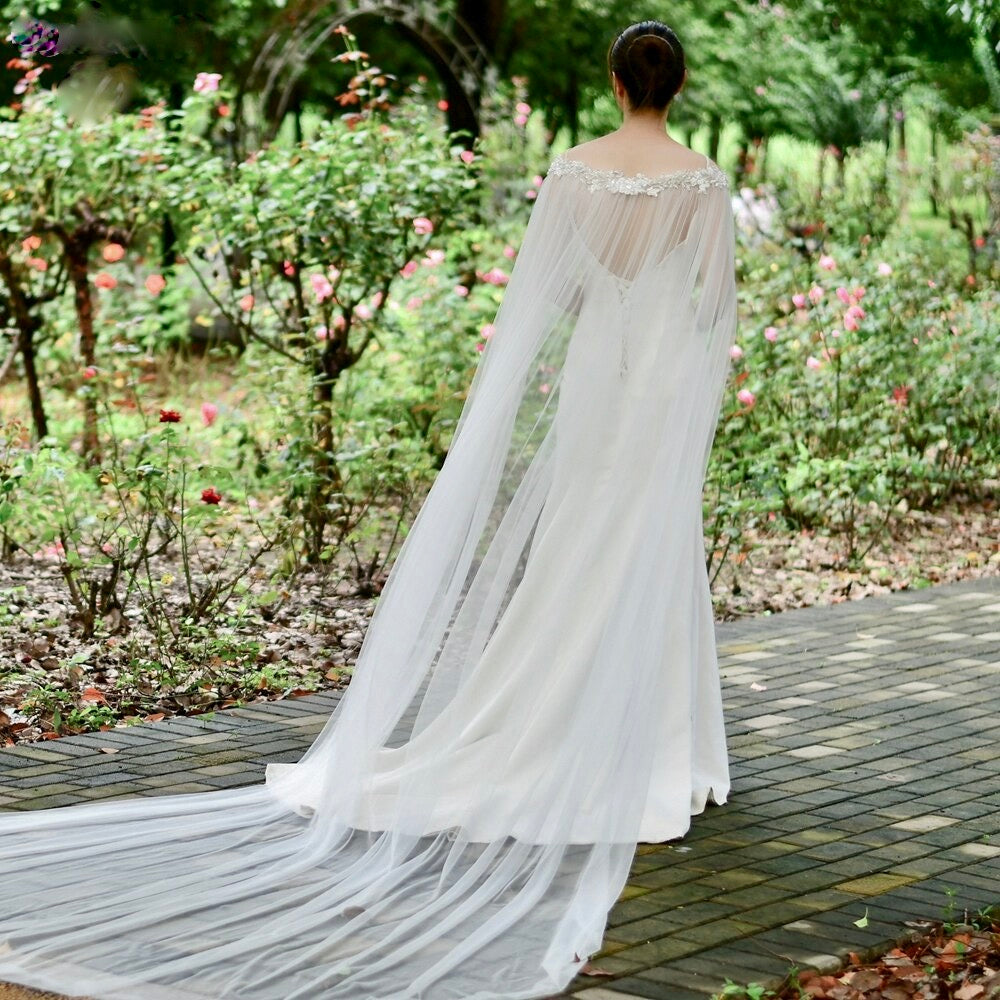 Wedding Veils - Bridal Pearl Cape Veil - Cathedral Length
