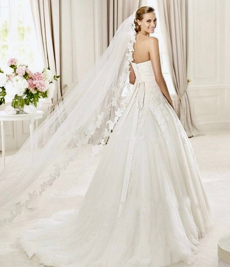 Wedding Veils - Lace Edge Cathedral Bridal Veil - Available in White and Ivory