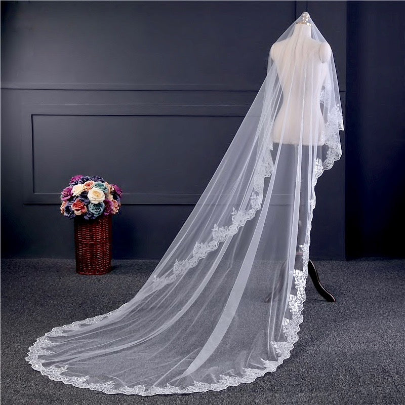 Wedding Veils - Lace Edge Cathedral Bridal Veil - Available in White and Ivory