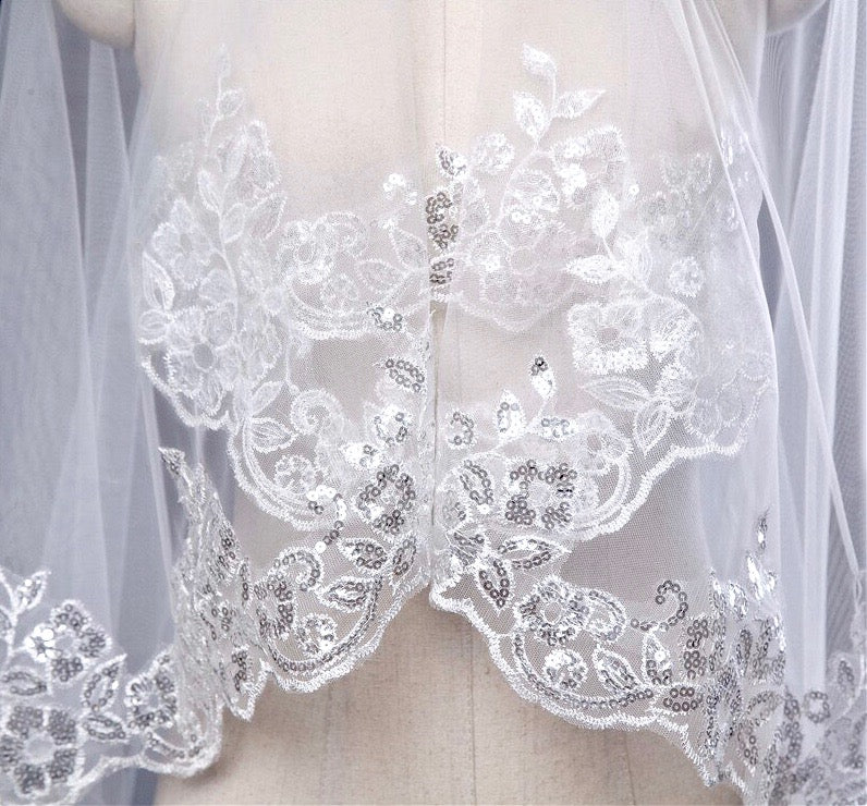 Adora by Simona Wedding Veils - Lace Edge Cathedral Bridal Veil - Available in Champagne, White and Ivory White