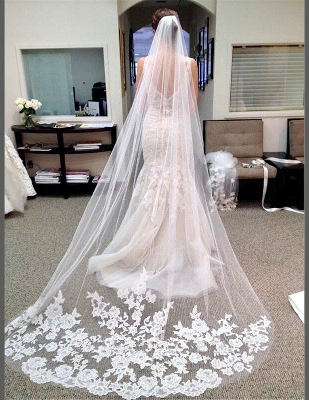 Wedding Veil - Lace Edge Cathedral Length Bridal Veil