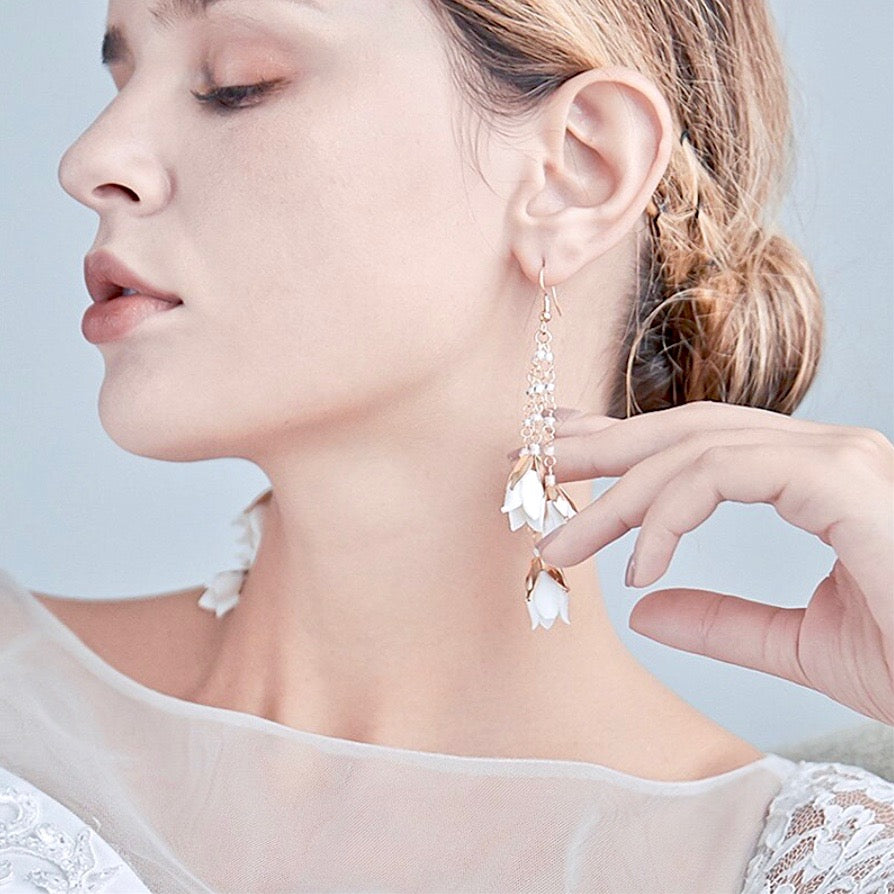 Wedding Pearl Jewelry - Bohemian Ceramic Flowers Bridal Earrings