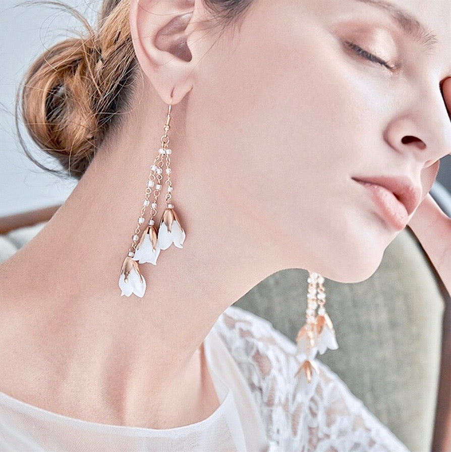 Wedding Pearl Jewelry - Bohemian Ceramic Flowers Bridal Earrings