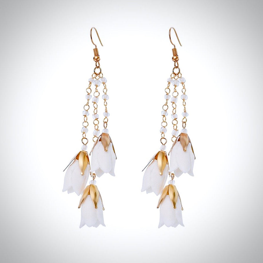 Wedding Pearl Jewelry - Bohemian Ceramic Flowers Bridal Earrings