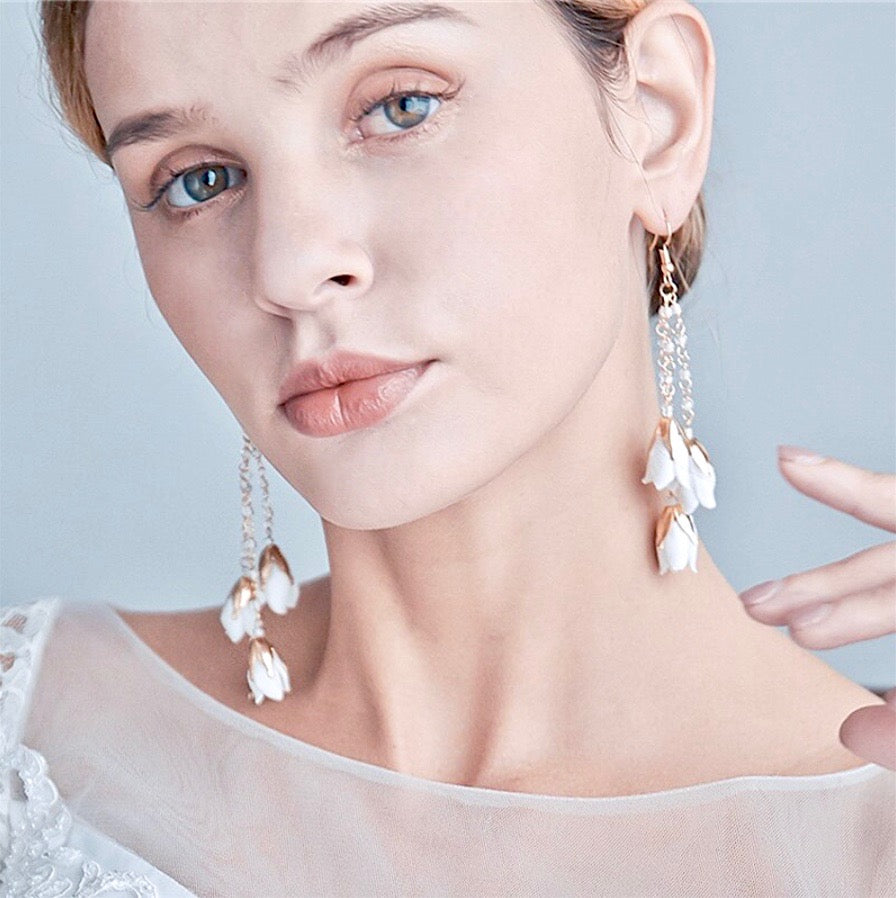 Wedding Pearl Jewelry - Bohemian Ceramic Flowers Bridal Earrings