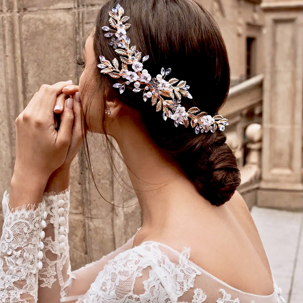 Wedding Hair Accessories - Ceramic Flowers Bridal Hair Comb / Vine - Available in Silver and Gold