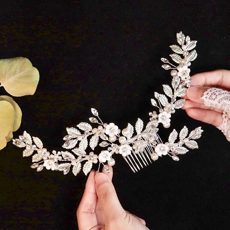 Wedding Hair Accessories - Ceramic Flowers Bridal Hair Comb / Vine - Available in Silver and Gold