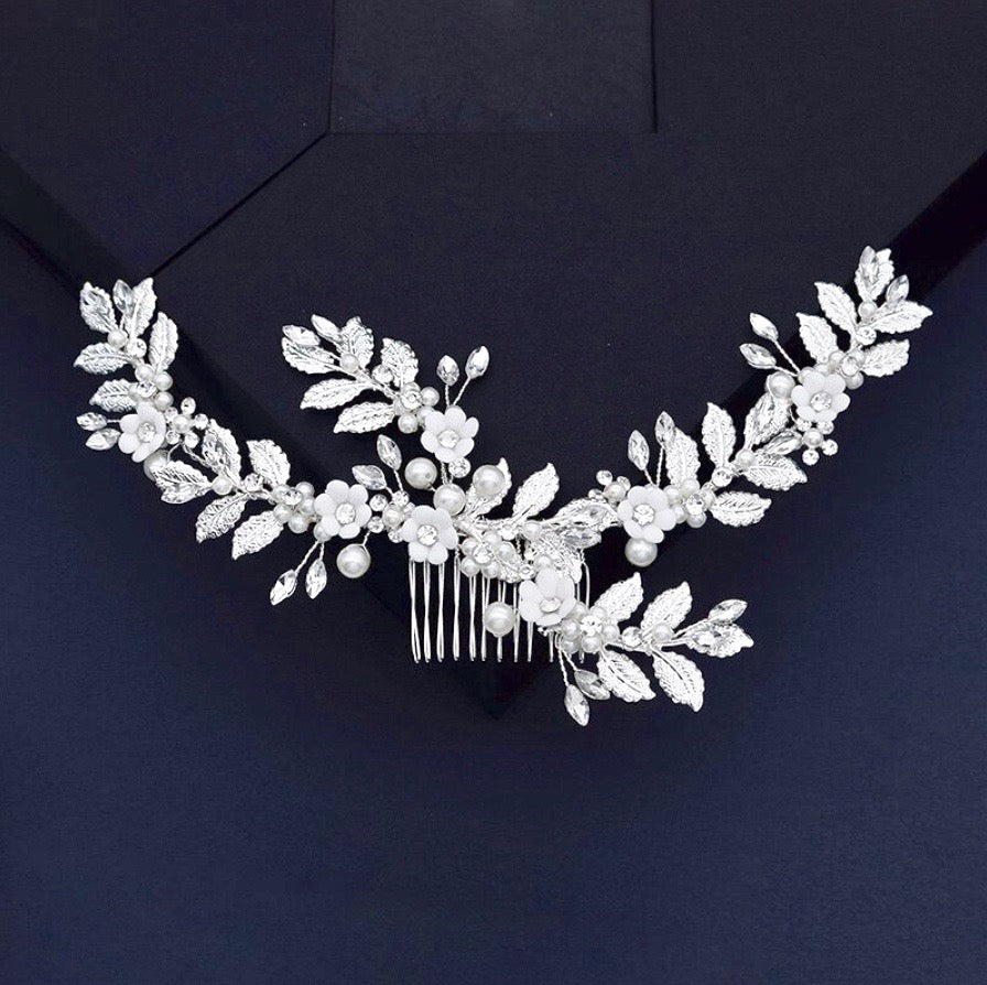 Wedding Hair Accessories - Ceramic Flowers Bridal Hair Comb / Vine - Available in Silver and Gold