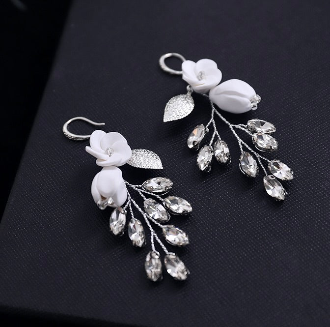 "Remy" - Bohemian Ceramic Flowers Bridal Earrings