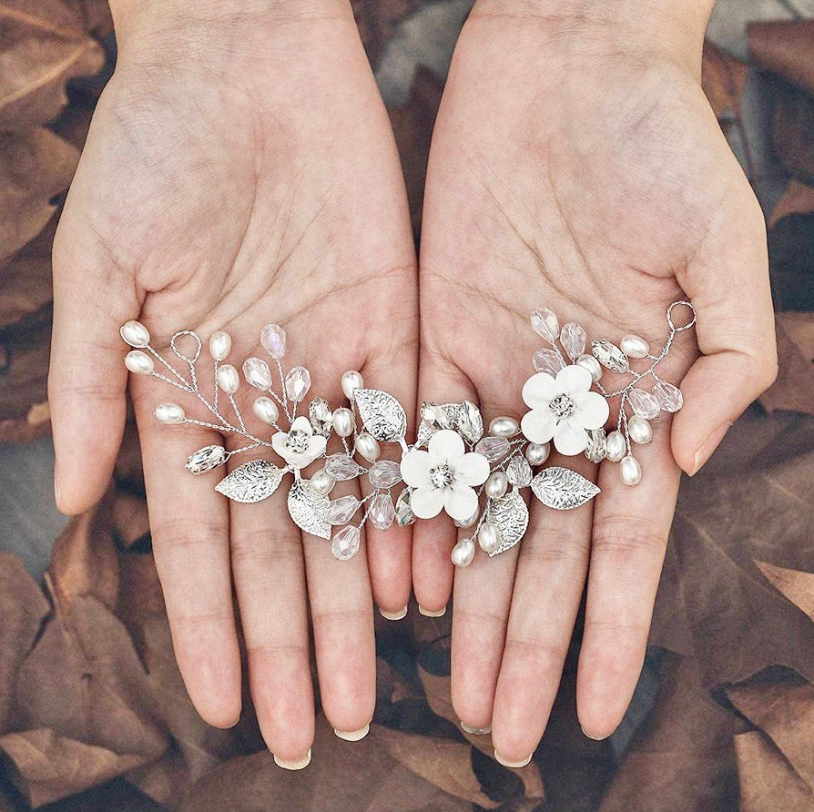 Wedding Hair Accessories - Ceramic Flowers Short Hair Vine