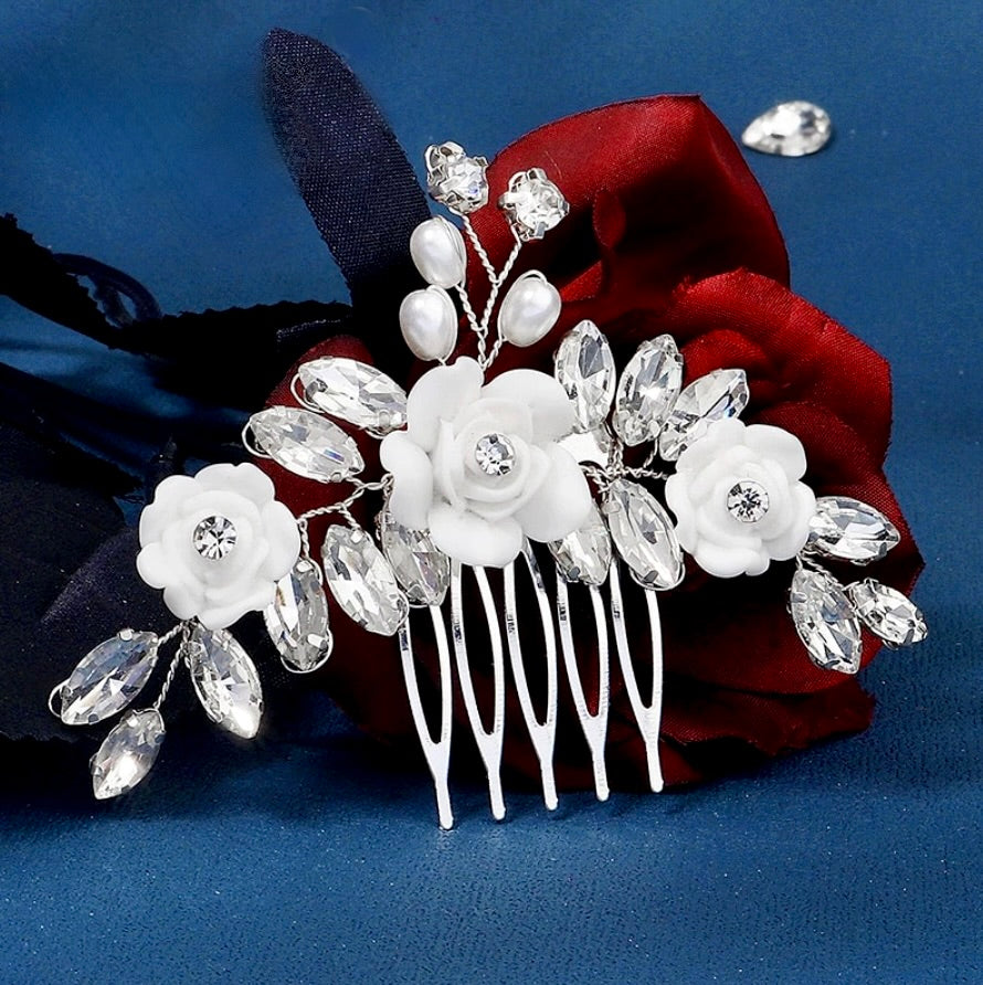 "Maren" - Ceramic Flower Small Bridal Hair Comb