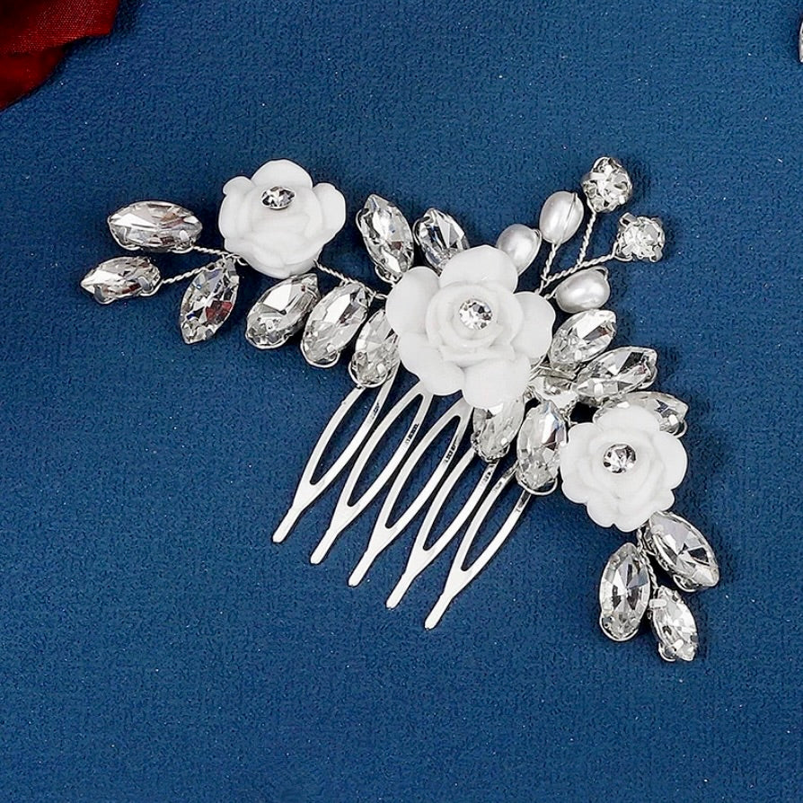 "Maren" - Ceramic Flower Small Bridal Hair Comb