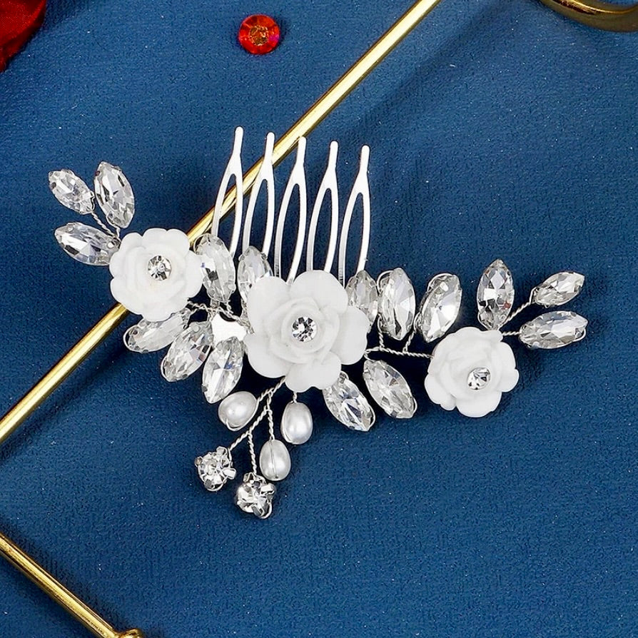 "Maren" - Ceramic Flower Small Bridal Hair Comb