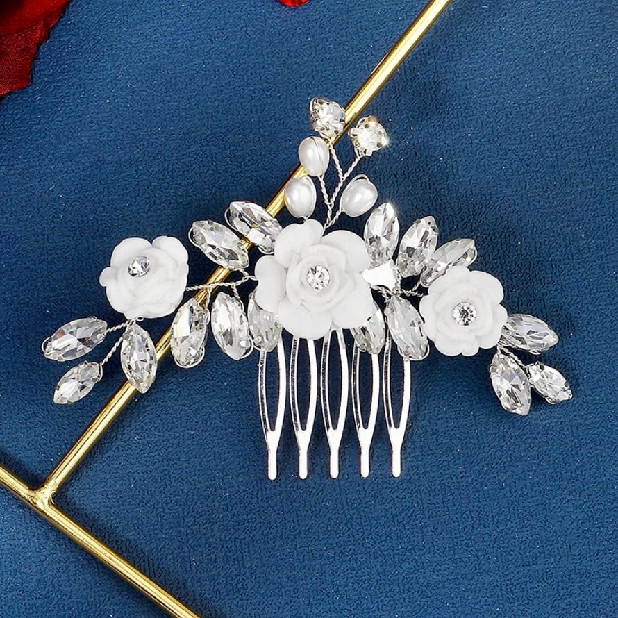 "Maren" - Ceramic Flower Small Bridal Hair Comb