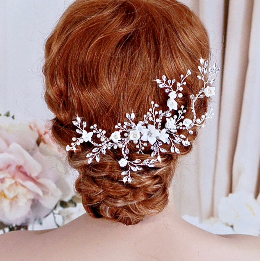 "Dayna" - Silver Pearl and Crystal Bridal Hair Comb/Vine