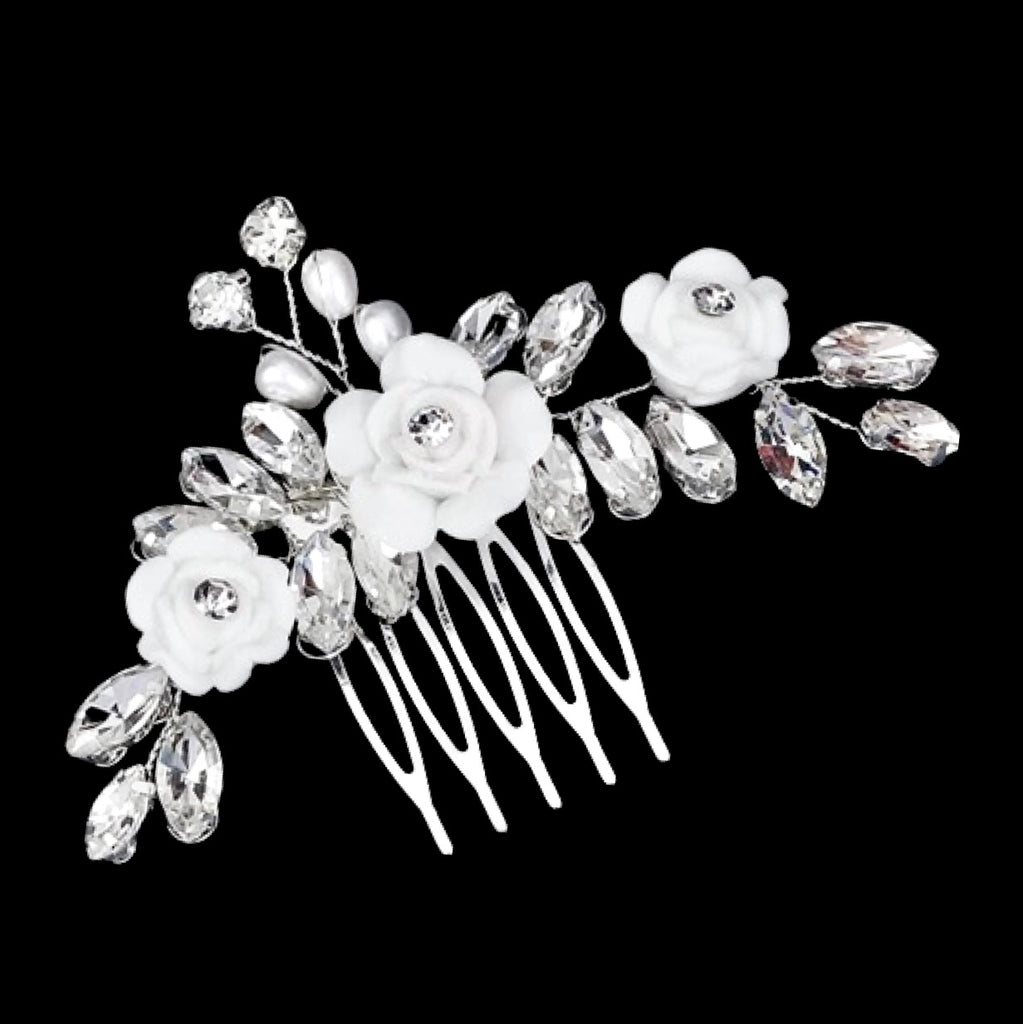 "Maren" - Ceramic Flower Small Bridal Hair Comb