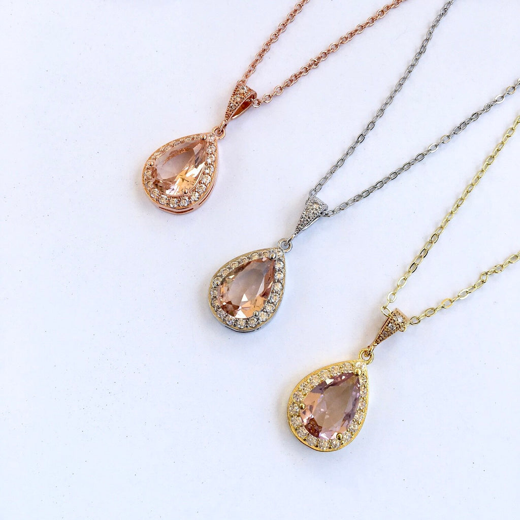 Wedding Jewelry - Champagne CZ Bridal Jewelry Set - Available in Rose Gold, Silver, and Yellow Gold