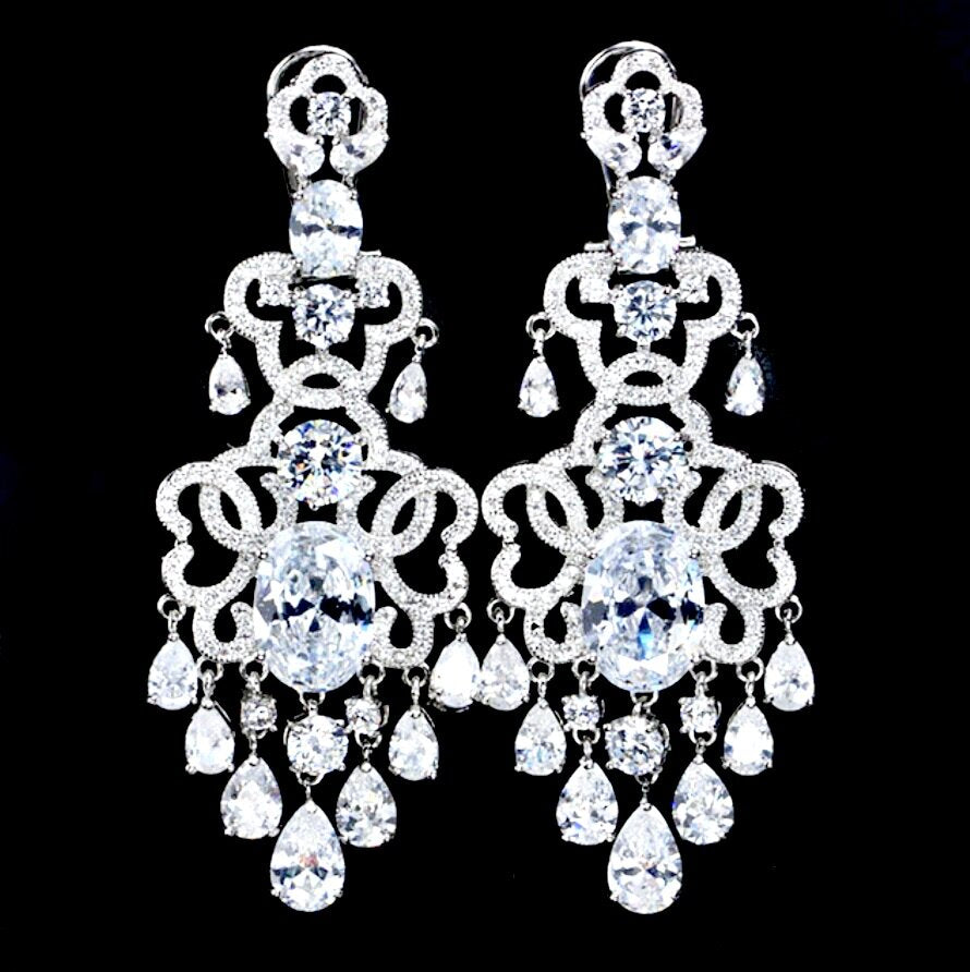 Wedding Jewelry - Chandelier Cubic Zirconia Bridal Earrings