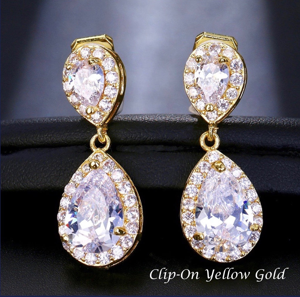 "Eniko" - Cubic Zirconia Bridal Earrings - Available in Silver, Rose Gold and Yellow Gold