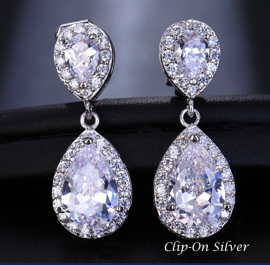 Wedding Jewelry - Cubic Zirconia Bridal Earrings - Available in Silver, Rose Gold and Yellow Gold