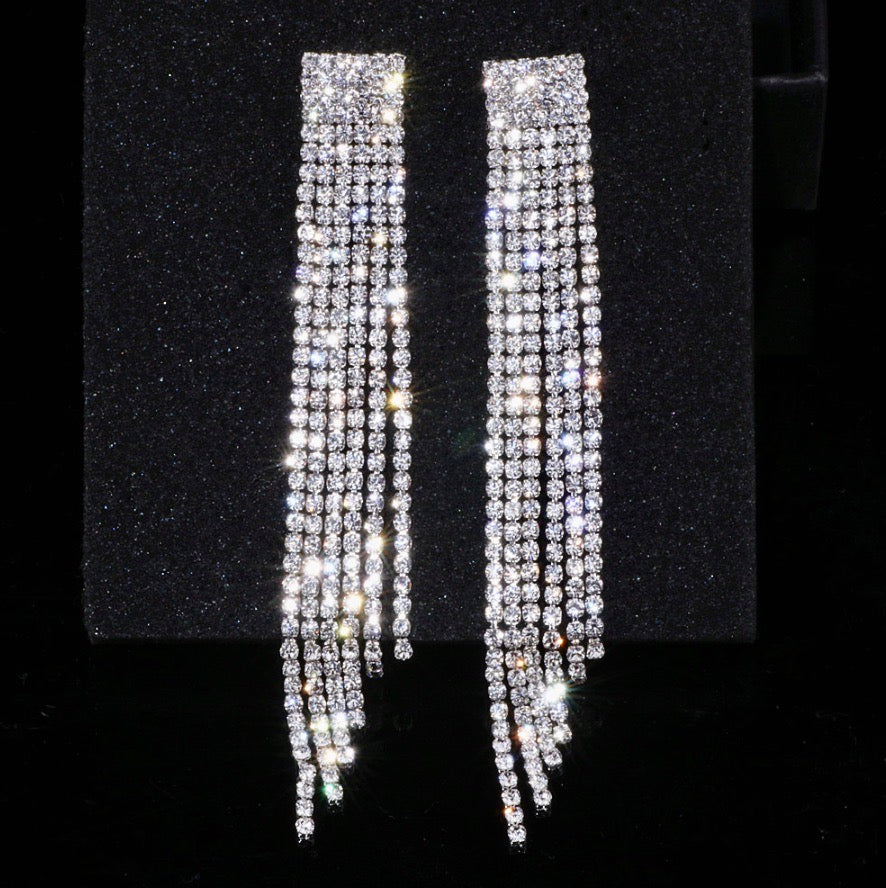 Wedding Jewelry - Crystal Bridal Fringe Earrings