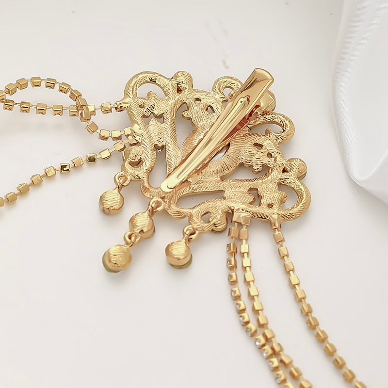 Wedding Hair Accessories - Art Deco Style Crystal Bridal Hair Drape - Available in Yellow Gold, Silver and Rose Gold