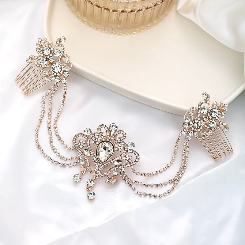 Wedding Hair Accessories - Art Deco Style Crystal Bridal Hair Drape - Available in Yellow Gold, Silver and Rose Gold