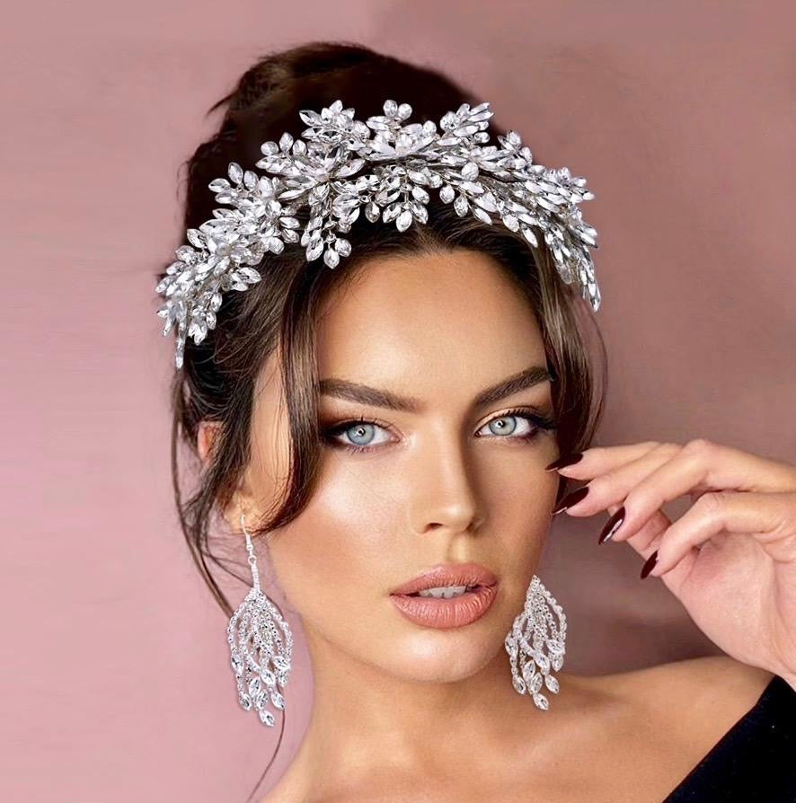 Wedding Hair Accessories - Silver Crystal and Pearl Bridal Headdress 