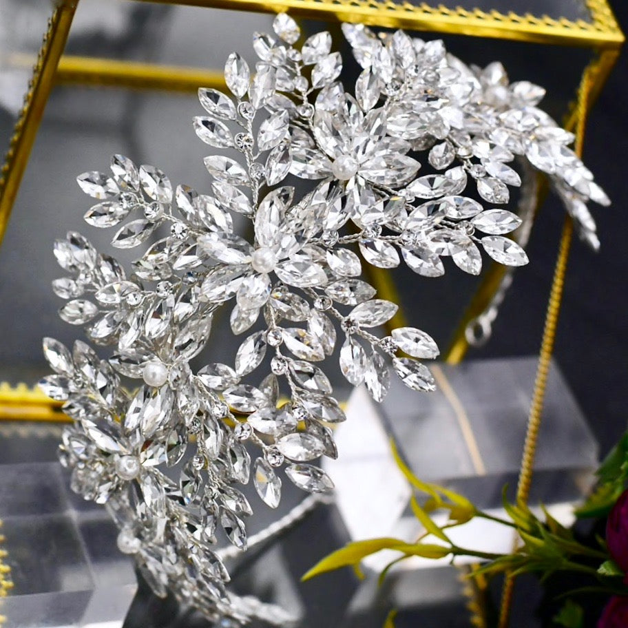 Wedding Hair Accessories - Silver Crystal and Pearl Bridal Hair Vine