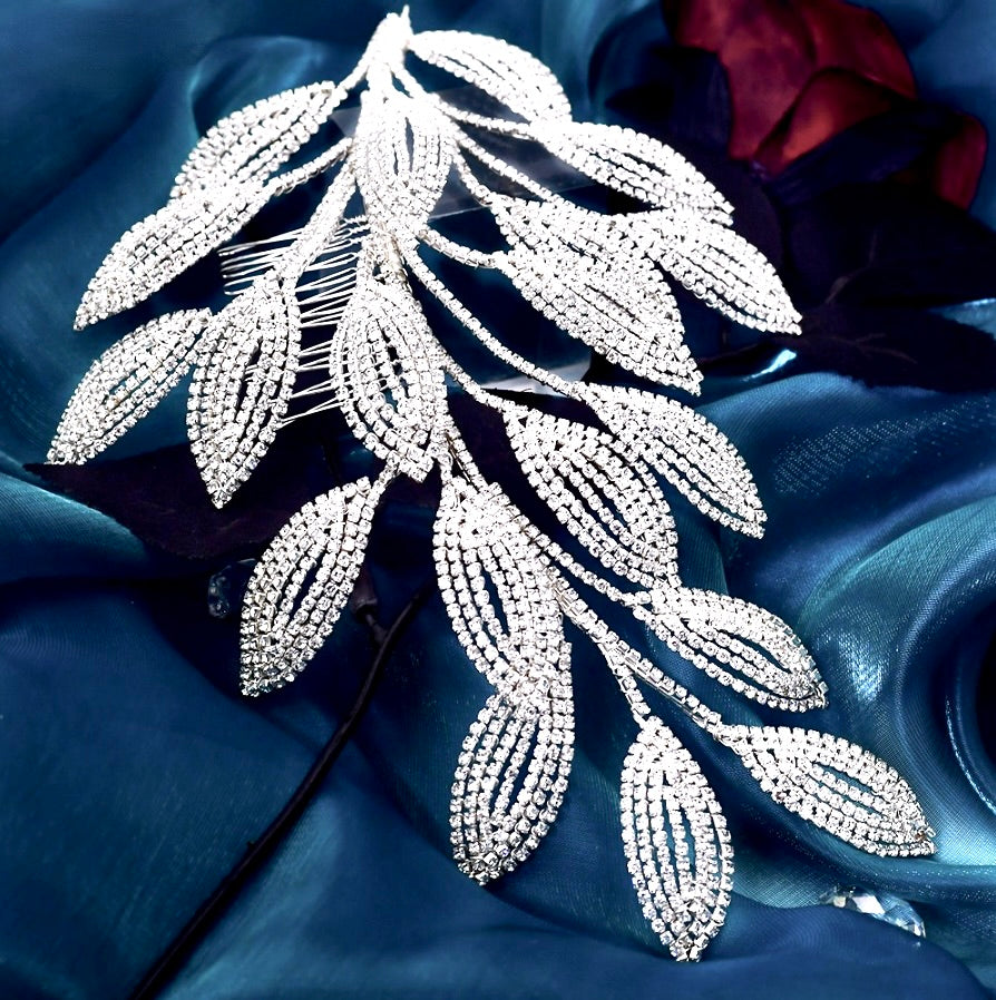 Wedding Hair Accessories - Crystal Leaf Bridal Headdress - Available in Silver and Gold