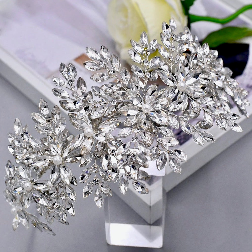 Wedding Hair Accessories - Silver Crystal and Pearl Bridal Hair Vine