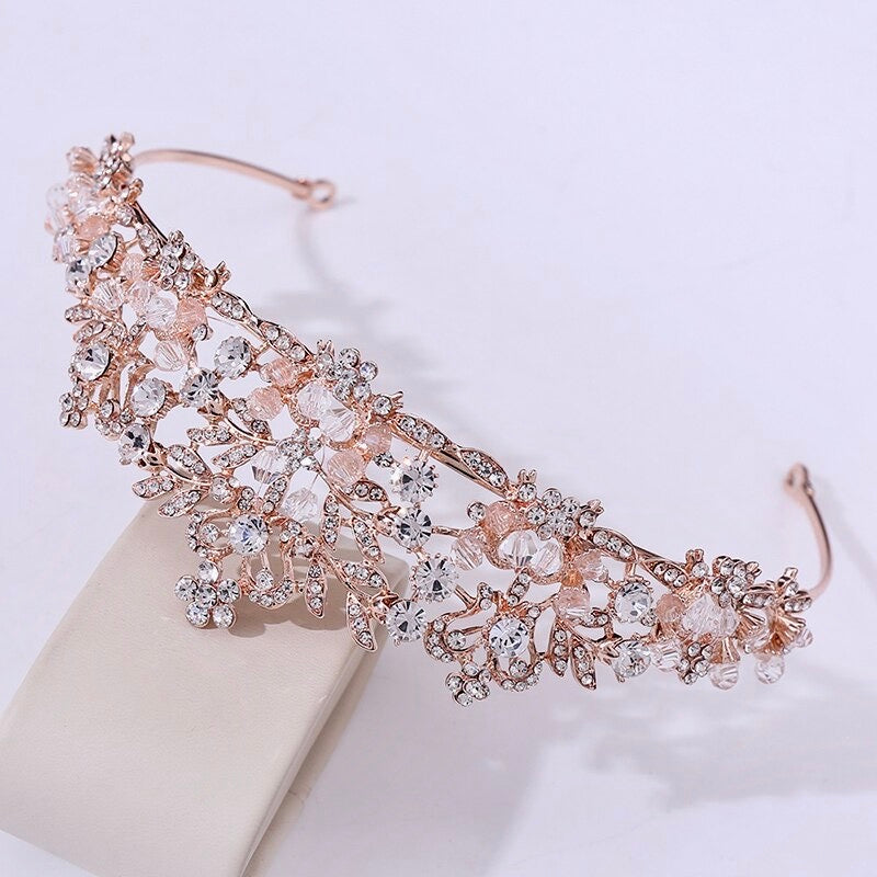 Wedding Hair Accessories - Pearl and Crystal Bridal Tiara - Available in Silver and Rose Gold