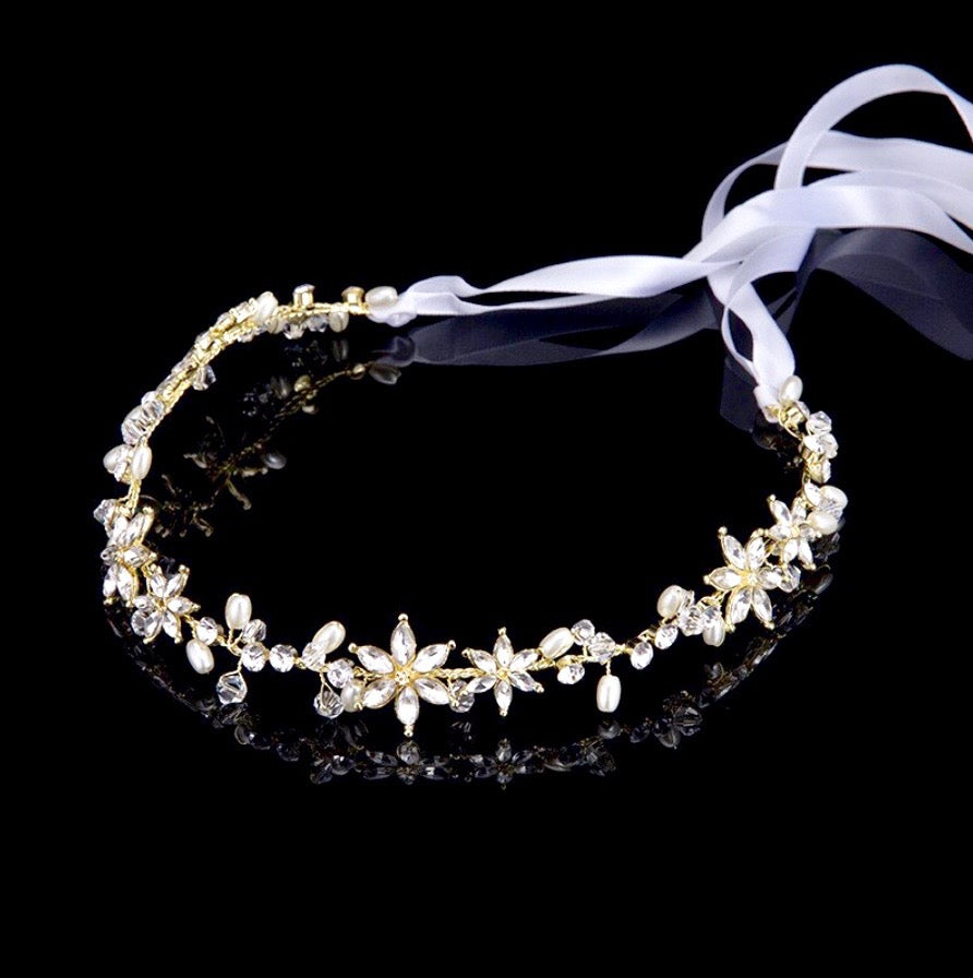 Wedding Hair Accessories - Crystal and Pearl Bridal Headband - Available in Gold and Silver