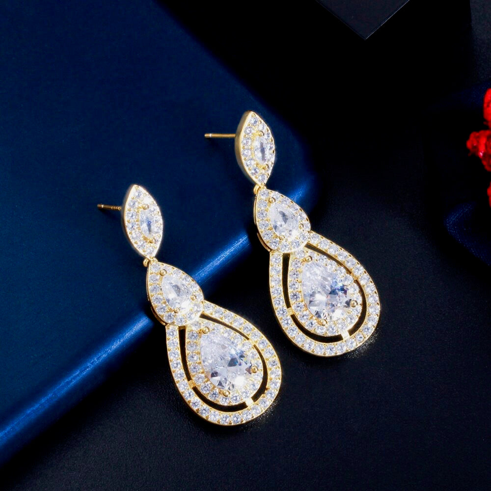 Wedding Jewelry - Cubic Zirconia Bridal Earrings - Available in Silver, Rose Gold and Yellow Gold