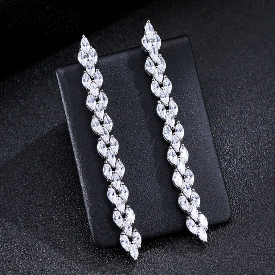 Wedding Jewelry - Silver Cubic Zirconia Bridal Three-Piece Jewelry Set