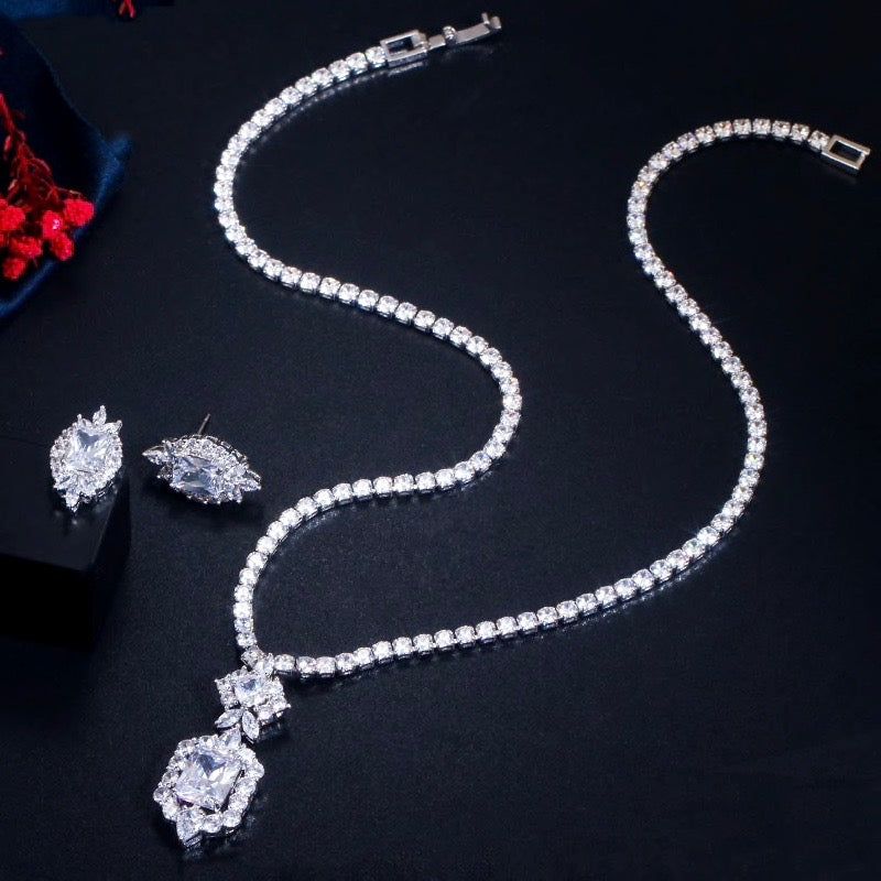 Wedding Jewelry - Silver Cubic Zirconia Bridal Jewelry Set