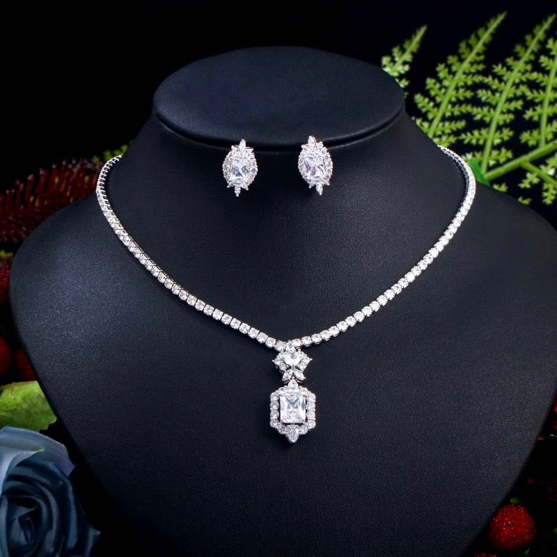 Wedding Jewelry - Silver Cubic Zirconia Bridal Jewelry Set