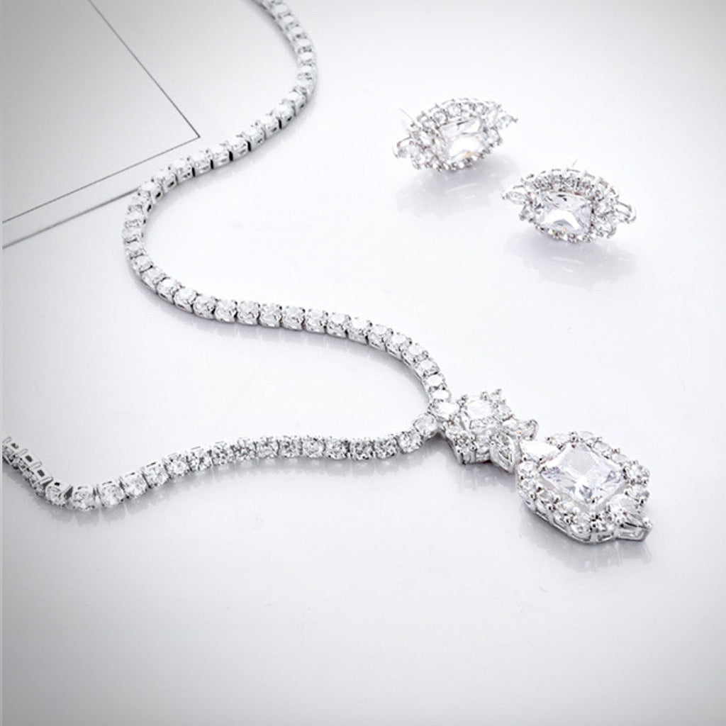 Wedding Jewelry - Silver Cubic Zirconia Bridal Jewelry Set