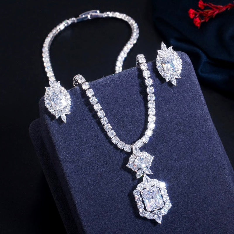 Wedding Jewelry - Silver Cubic Zirconia Bridal Jewelry Set