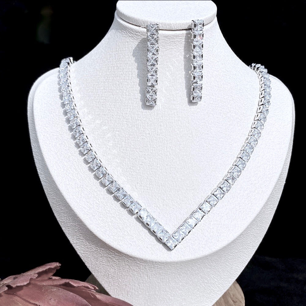 Wedding Jewelry - Cubic Zirconia Bridal Three-Piece Jewelry Set - Available Silver and Gold