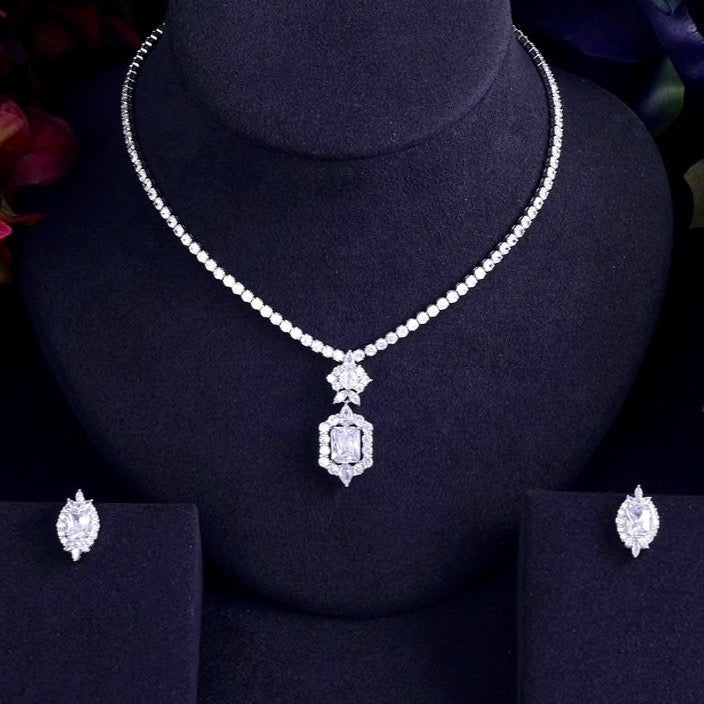 Wedding Jewelry - Silver Cubic Zirconia Bridal Jewelry Set