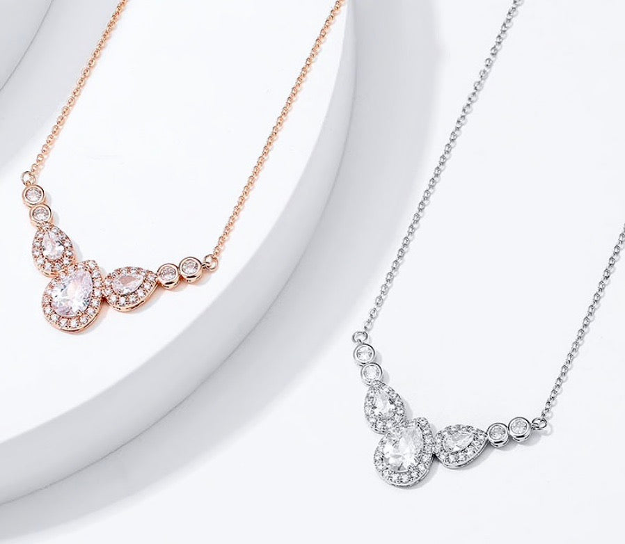 Wedding Jewelry - Cubic Zirconia Bridal Necklace - Available in Rose Gold and Silver