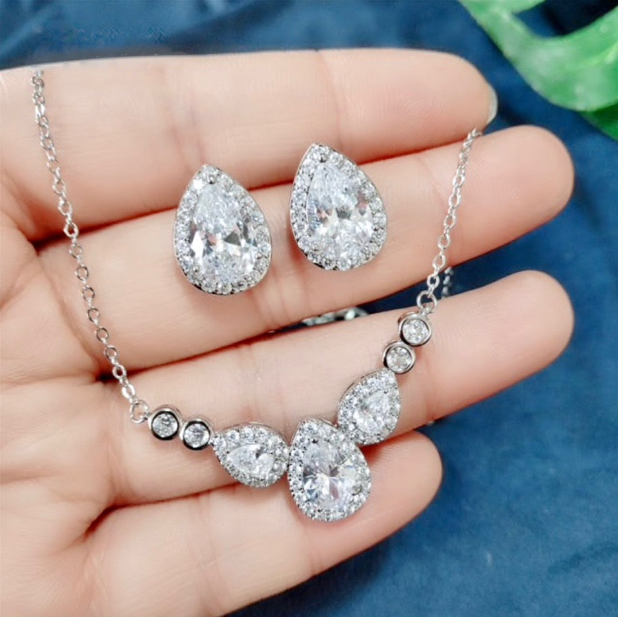 Wedding Jewelry - Cubic Zirconia Bridal Necklace - Available in Rose Gold and Silver