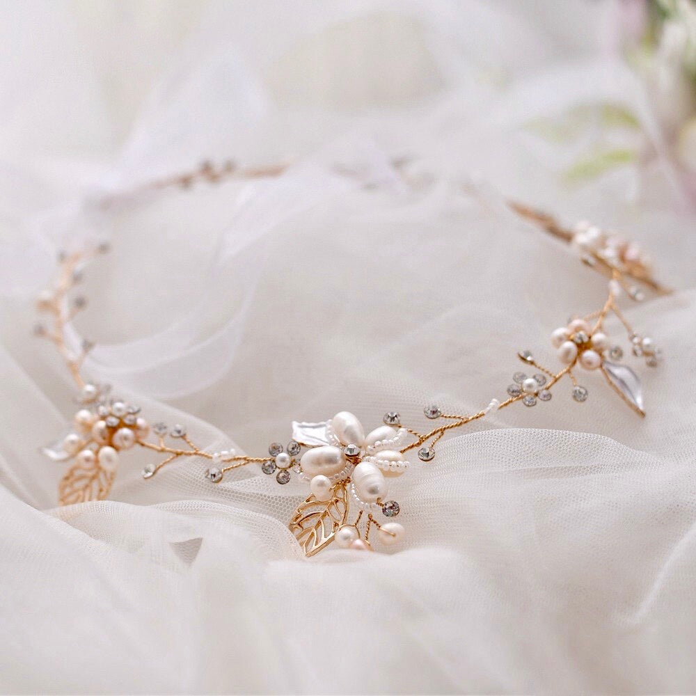 Wedding Hair Accessories - Pearl and Crystal Bridal Headband - Available in Gold and Silver
