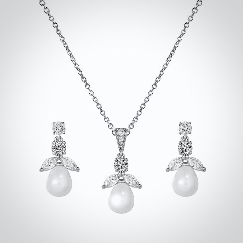 Pearl Wedding Jewelry - Pearl and Cubic Zirconia Jewelry Set - Available in Gold and Silver