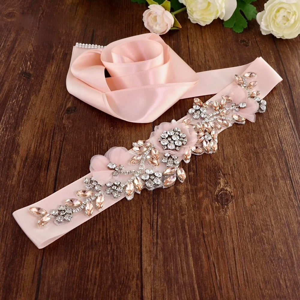 Wedding Accessories - Silk Flowers Blush Bridal Belt/Sash