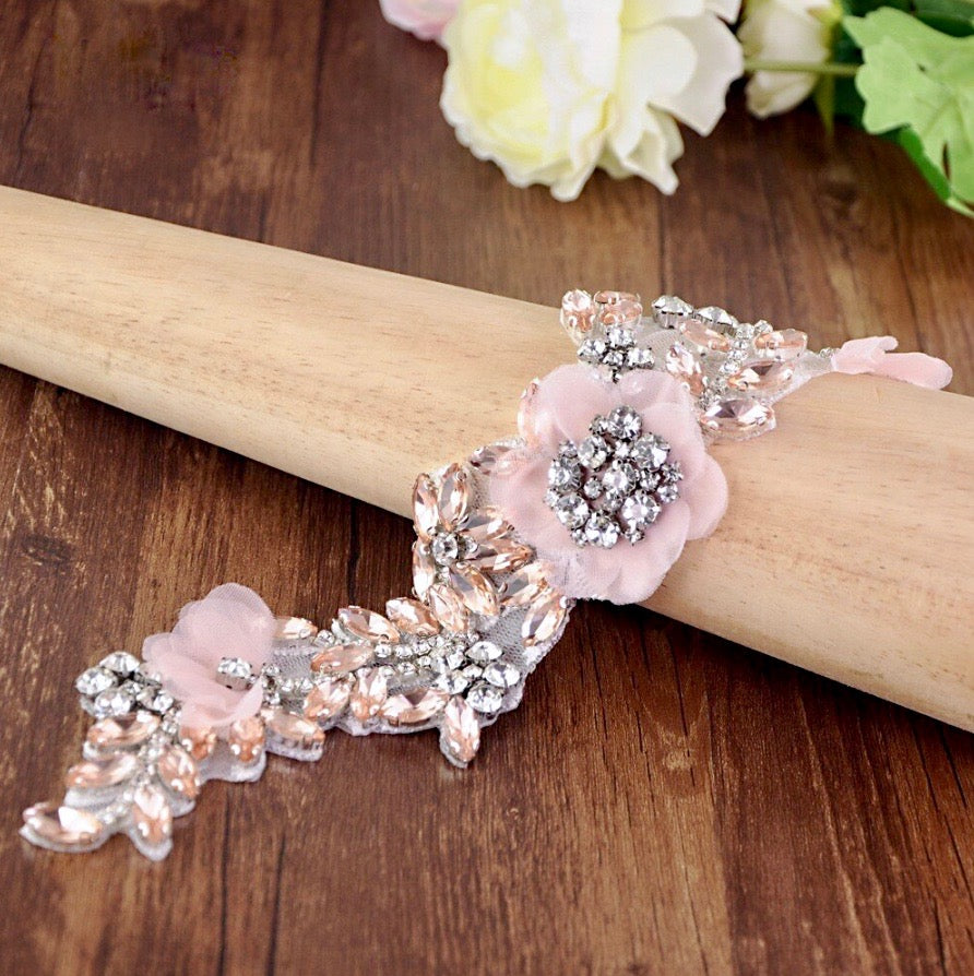 Blush bridal belt, wedding floral sash RG-214