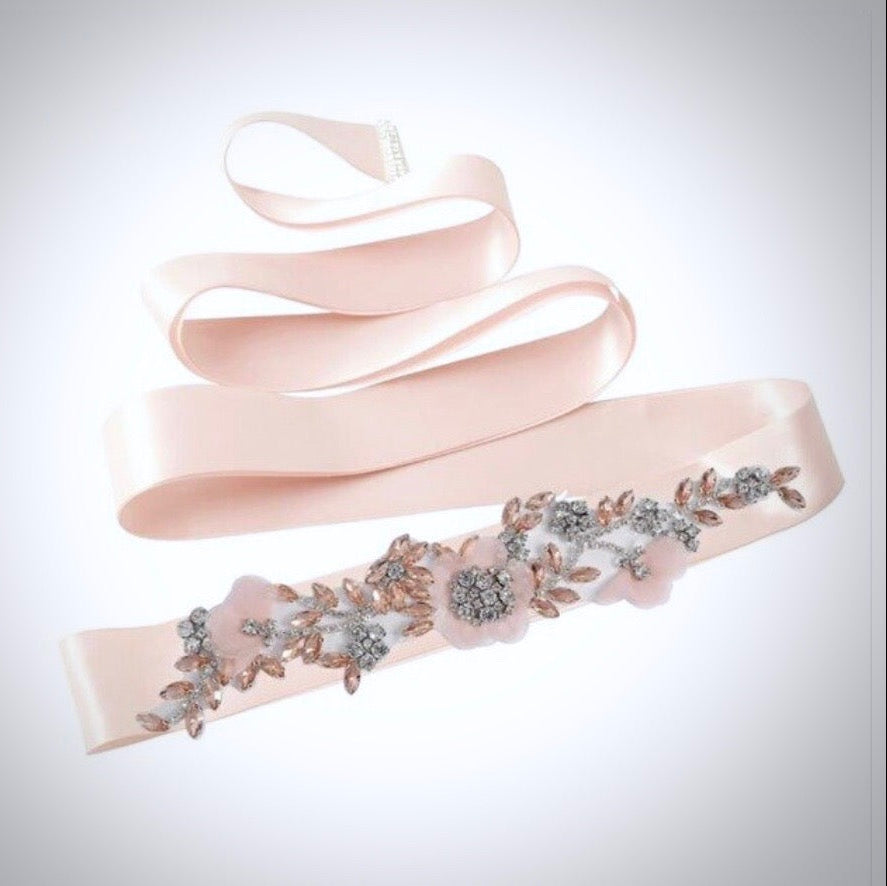 Wedding Accessories - Silk Flowers Blush Bridal Belt/Sash